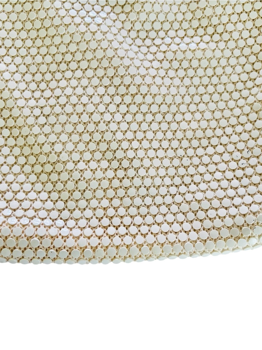 Vintage 1920s Ceramic Flat Bead White Mesh Crossbody Bag with Snap Closure - Picture 7 of 12